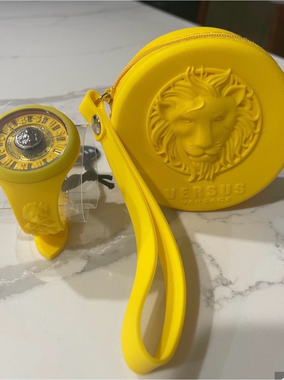 Versus Versace Bright Yellow Lion Coin Pouch with Matching Silicone Watch